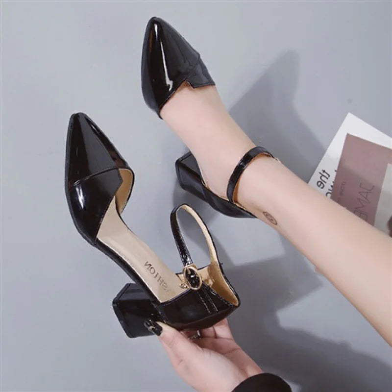 Baotou Chunky Heel Sandals with Pointed Toe
