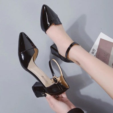 Baotou Chunky Heel Sandals with Pointed Toe